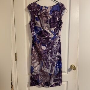 Suzi Chin 100% Silk Purple and‎ Blue Floral Midi Dress 10 Party Cocktail Career